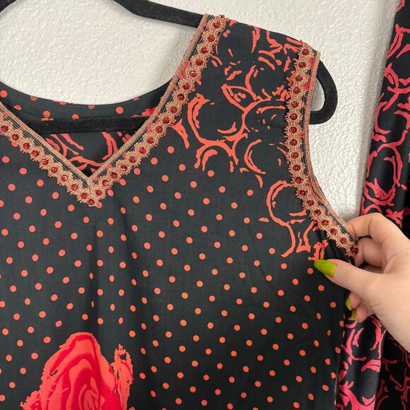 Approx Size S/M Kurta Set Top & Pants Stretch Elastic Floral Boho Paisley Design - Picture 5 of 10